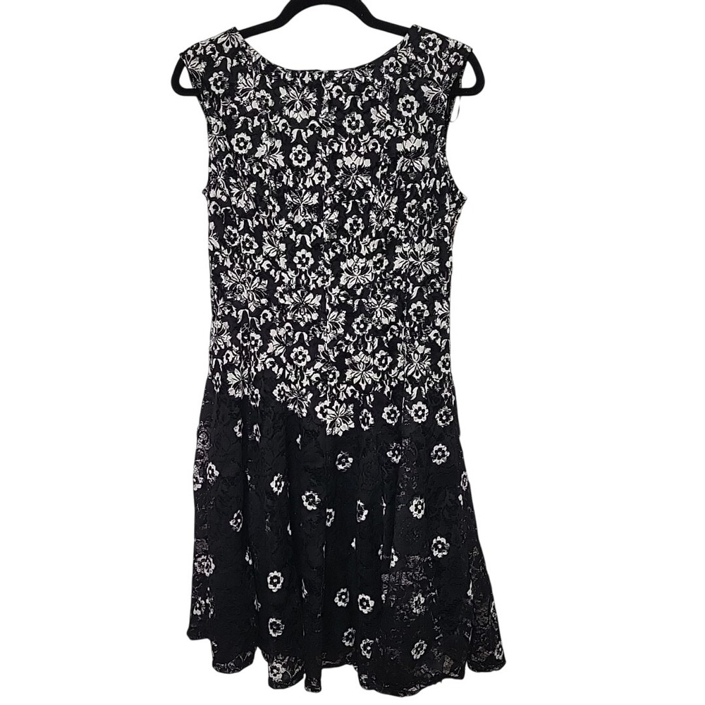 Danny and‎ Nicole Black White Floral Lace Fit Flare Dress Size 10 Knee Length